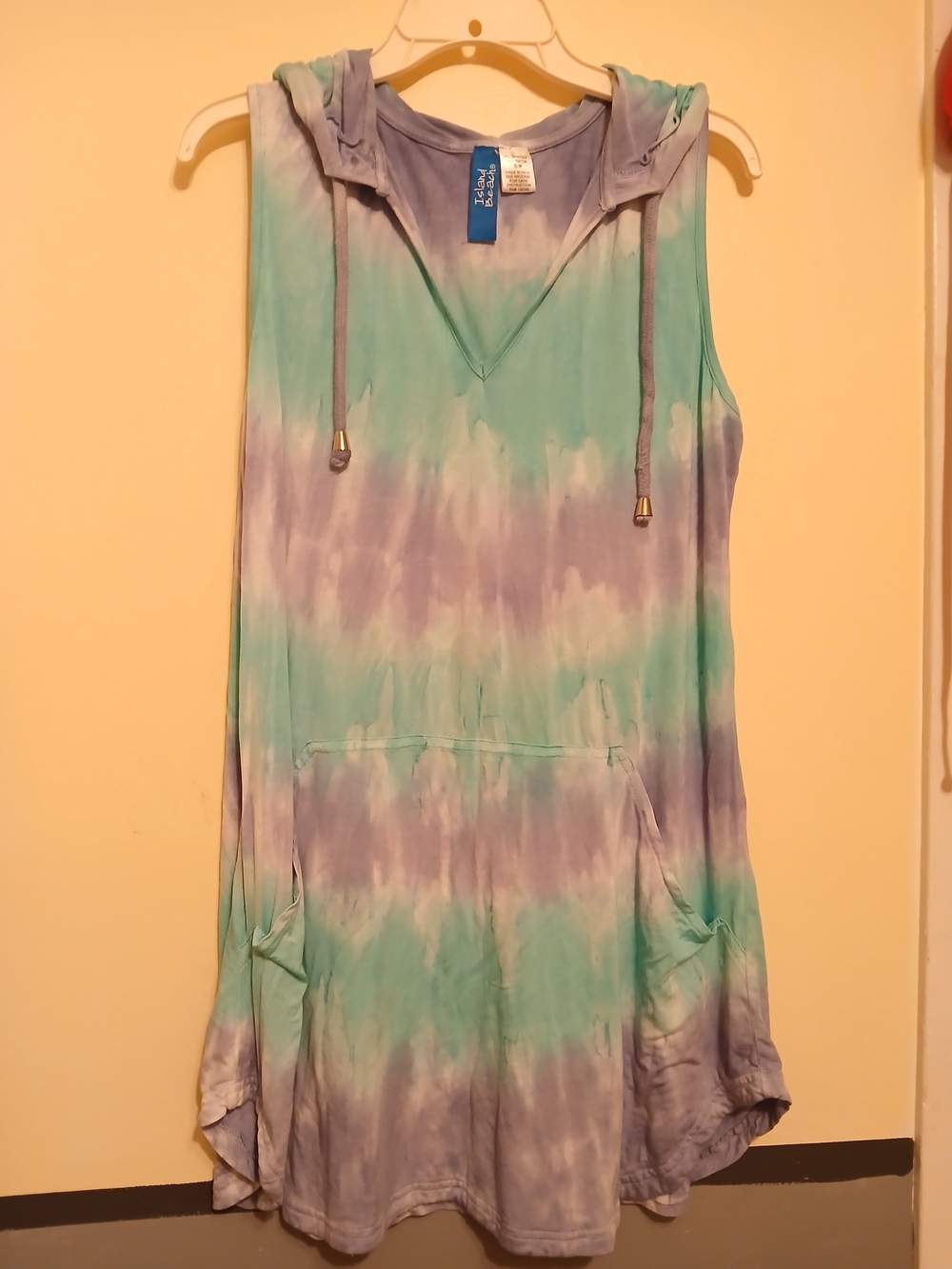 Sleeveless Tie-Dye Hoodie Cover Up in Aqua & Lavender